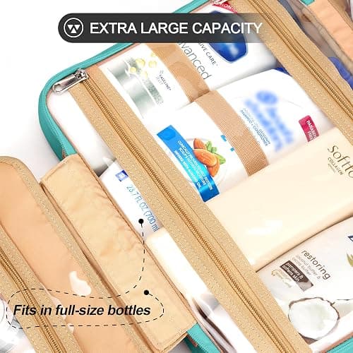 COOSKY Travel Hanging Toiletry Bag for Women, Cruise Ship Essentials, with Jewelry Organizer, Extra Large Makeup Dopp Kit, Waterproof Cosmetic Bags, Toiletries Kit Set with Trolley Belt, Blue thumbnail 4