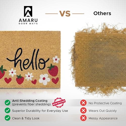AMARU DOOR MATS - Coir Welcome Mat, Non-Slip, Strawberries, 17 x 29 in | Traps Dirt and Mud, Anti-Shedding, Durable PVC Backing, 100% Natural Coir, Indoor and Outdoor Entryway, Easy to Clean thumbnail 3