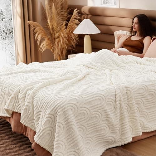 Bedsure GentleSoft Fleece Blanket Queen Size for Bed - Super Soft & Cozy, Fluffy Blankets for Women & Girls, Ideal for Sofa & Couch, Cream, 90x90 Inches thumbnail 2