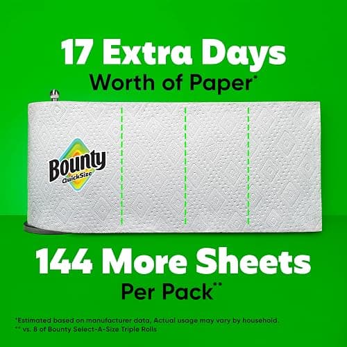 Bounty Quick-Size Paper Towels, White, 8 Family Triple Rolls = 27 Regular Rolls thumbnail 5