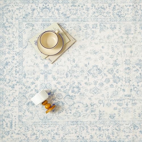 PureCozy 5x7 Blue Area Rug Non Slip Vintage Living Room Distressed Machine Washable Carpet Traditional Indoor Bedroom Blue Retro Floral Accent Throw Rug for Office Kitchen Dorm Dining Room thumbnail 8