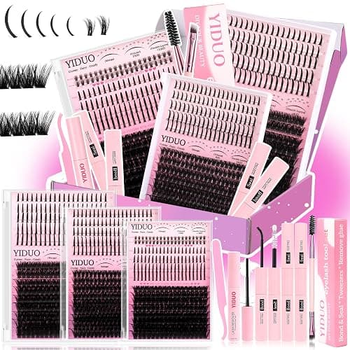 YIDUO Lashes Clusters Kit with Spikes Bottom Extensions False Eyelashes 816Pcs Bulk Packs with 2X Bond&Seal Volume D Curl Wispy Individual Fake Eyelash Wholesale Large Pack for Beginners Gift Choice - Image 1