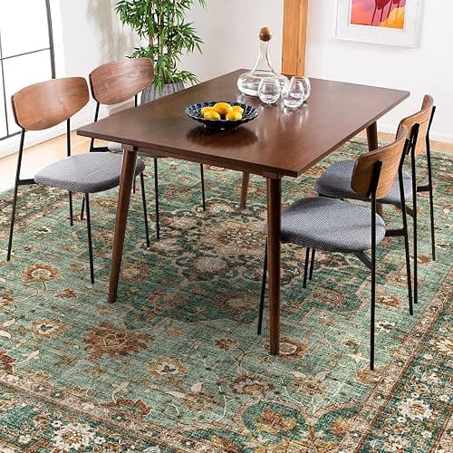 TOPRUUG Washable Oriental Area Rug - 9x12 Rugs for Living Room Soft Carpet for Bedroom Waterproof Floral Distressed Indoor Stain Resistant Non-Shedding Floor Carpets (Green, 9x12) thumbnail 5