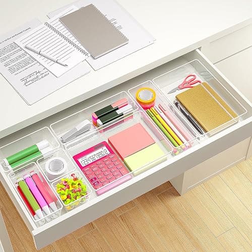 VEXTHYX Clear Plastic Drawer Organizers Set of 45 Vanity Organizers Stackable Storage Bins Dividers Bathroom Organizers Storage Vanity Organizer Bins for Makeup, Kitchen Utensils, Jewelries, Office thumbnail 6