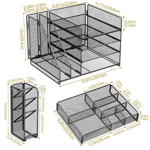 Casavibe Schreibtisch Organizer mit Aktenhalter - 5-Tier Briefablage Ablagefächer mitSchublade,4 Stithalter, Schreibtisch-Aufbewahrung, Zeitschriftenhalter fürBürobedarf (schwarz) thumbnail 2