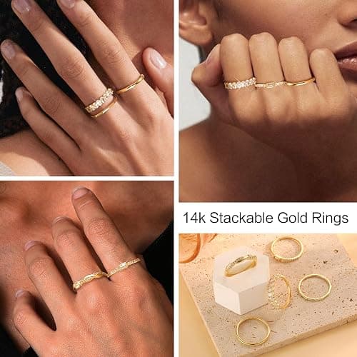 Sundurich Gold Stackable Rings for Women Non Tarnish,14K Gold Plated Minimalist Waterproof Thin Wedding Silver Stacking Band Ring Dainty Trendy Statement Rings Set Size 5-10 thumbnail 3