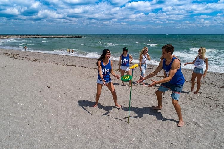 Bottle Bash Outdoor Flying Disc Game Set – Frisbee Toss Backyard and Beach Game for Family, Adult & Kids - Beersbee & Polish Horseshoes thumbnail 7