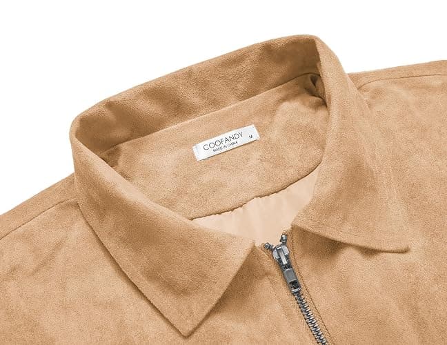 COOFANDY Men's Casual Suede Bomber Jacket Lightweight Full Zip Up Jackets Vintage Faux Leather Jacket thumbnail 5