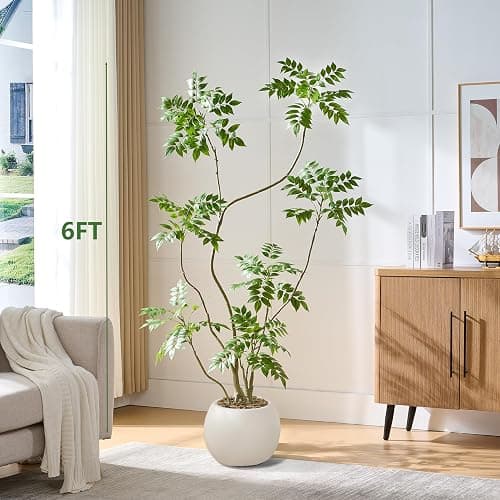TXABL Autumn Sumac Artificial Fall Tree Artificial Trees with Planter for Home Bedroom Office Indoor Living Room Decoration Artificial Sumac Tree (Green, 6FT) thumbnail 5