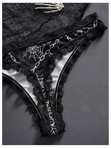 SOLY HUX Women's Gothic Lace Trim Thongs 3 Packs Funny Printed Panties Sexy Underwear thumbnail 4