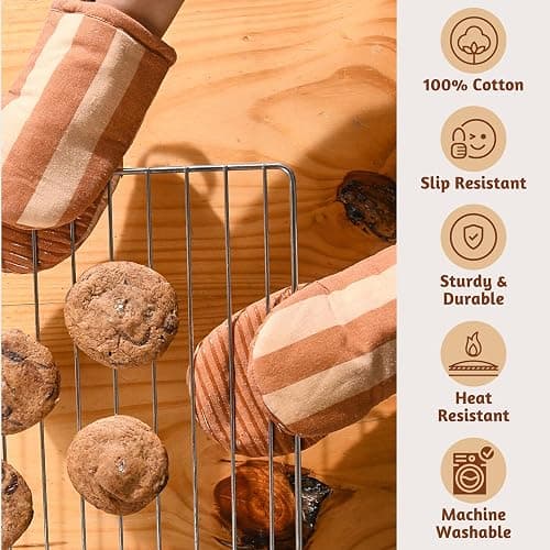 Folkulture Mini Oven Mitts Heat Resistant | (5.75x9) Set of 2 Orange Oven Mittens | Short Oven Gloves with Hanging Loop, Oven Mits | Kitchen Mittens for Home, Small Oven Accessories for Baking thumbnail 3