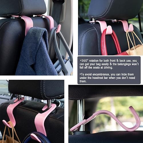 Amooca Universal Car Headrest Hooks, Car Organizer Hanger Storage Hooks for Bag Purse Cloth Grocery (Pink Set of 4) thumbnail 4
