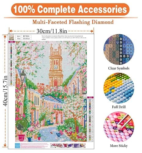 igoodom Diamond Art Kits for Adults, Flowers City Diamond Painting Kit, Full Drill Round Diamond Art Kits, DIY Gem Art and Crafts for Home Wall Decor Gift 12x16inch thumbnail 5