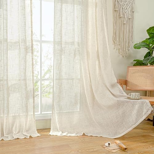 LAMIT Natural Ivory Linen Sheer Curtains 72 inches Long for Living Room | Soft Light Filtering Bedroom Curtains, Neutral Boho, Window, Drapes for Farmhouse, Bronze Grommet, 2 Panels Set, 52 x 72 Inch thumbnail 9