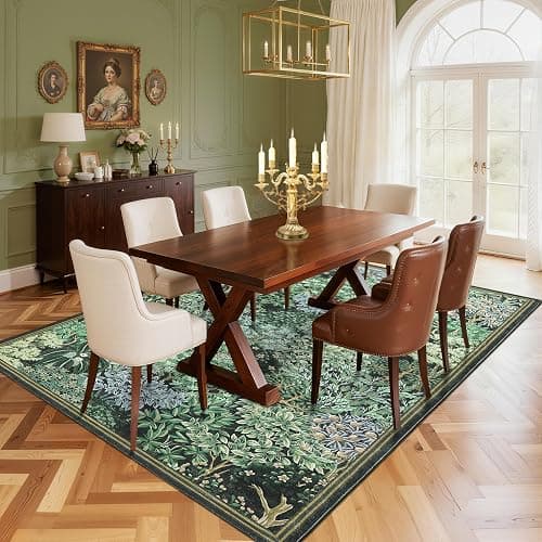 GarveeHome Forest Rugs 6x9, Blue Green Washable Area Rug for Living Room, Botanical Low Pile Non Slip Stain Resistance Woodland Area Rug for Farmhouse, Bedroom, Dining Room thumbnail 2
