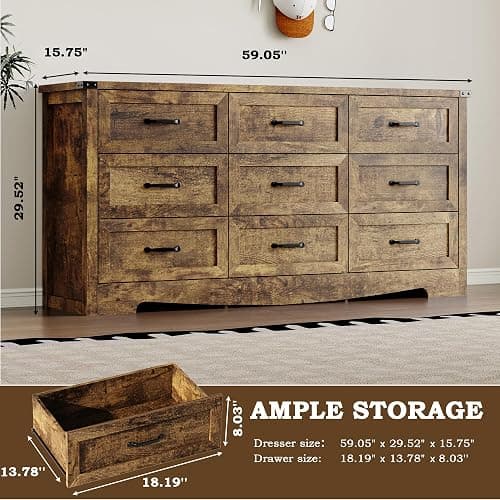 BORNOON 9-Drawer Dresser for Bedroom, Modern Wooden Chest of Drawers with Metal Handles, Anti-Tipping Design, Sturdy and Stable Storage Organizer for Living Room, Entryway, Home Office thumbnail 2
