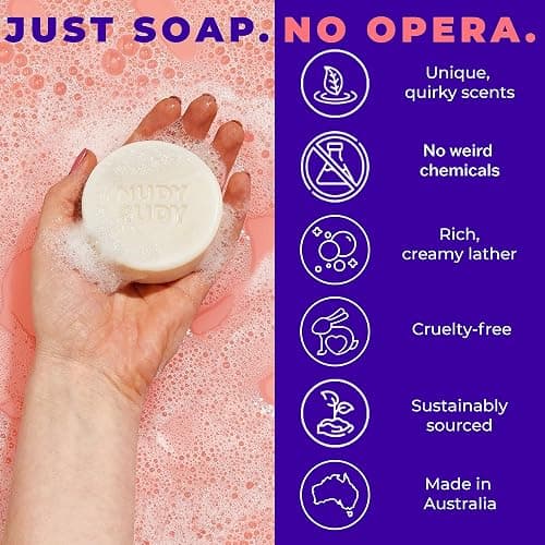 Nudy Rudy Mad Marshmallow Soap Bar Puck, Made with Organic Shea Butter and Rose Hip Oil, Triple Milled Bar, No Harsh Ingredients, All Skin Types, 4.2 oz, Made in Australia thumbnail 2
