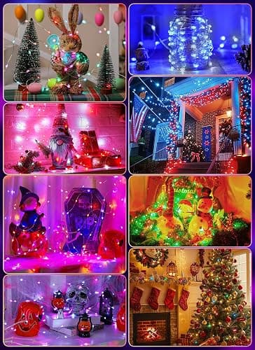 Minetom Upgraded Color Changing Fairy String Lights - 33 ft 100 LED 24 Colors USB Silver Wire Lights with Remote and Timer for DIY Bedroom Party Indoor Christmas Decoration, Adapter Included thumbnail 6