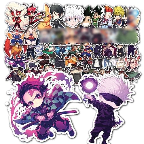 Evercio 50 Pcs Anime Stickers Mixed Pack Trendy Various Manga Stickers Vinyl Decals for Water Bottle Kindle EBook Laptop Phone Notebook Gift for Anime Lover Kids Teens Adults Unique Designs - Image 1