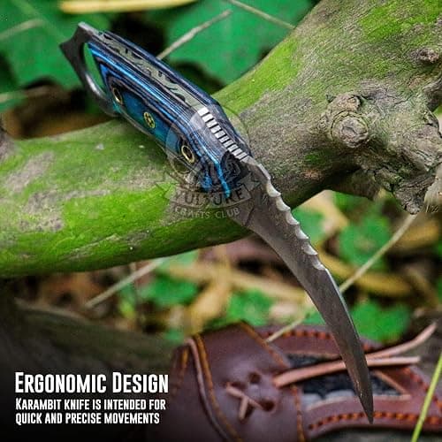 VULTURE CRAFTS CLUB, Damascus steel Handmade Knife, Survival claw Tactical teeth Knife Double edged sharp, Fixed Blade Knife With Sheath, Curved knife thumbnail 5