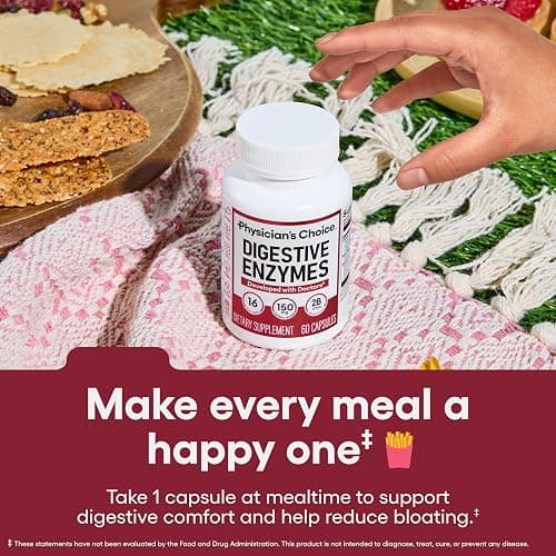Physician's CHOICE Digestive Enzymes for Bloating & Digestion - Fast-Acting 16 Enzyme Formula with Organic Prebiotics & Probiotics for Gut & Digestive Health - Meal Time Discomfort Relief - 60 CT thumbnail 2