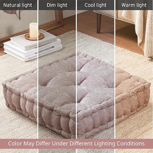 Intelligent Design Azza Floor Pillow, Large Cushions Sitting for Adults, Floor Pillow for Meditation or Yoga, Lustrous Chenille Tufted with Scalloped Edges for Bench/Chair Cushion, 20"x20"x5" Blush thumbnail 9