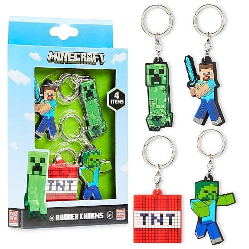 Minecraft Kids Keyrings and Silicone Wristband Set - Creeper Key Chain Set of 4, Collectables Gaming Gifts - Image 1