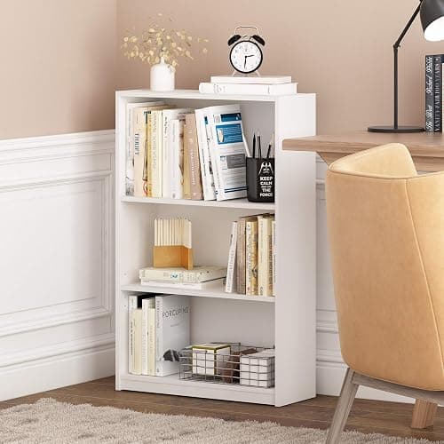 Furinno Jaya Book Shelf, 3-Tier Bookshelf, Bookcase with Adjustable Shelves, 9.5 x 24.5 x 40.3, for Organization and Storage, for Living Room, Bedroom, Home Office, White thumbnail 2