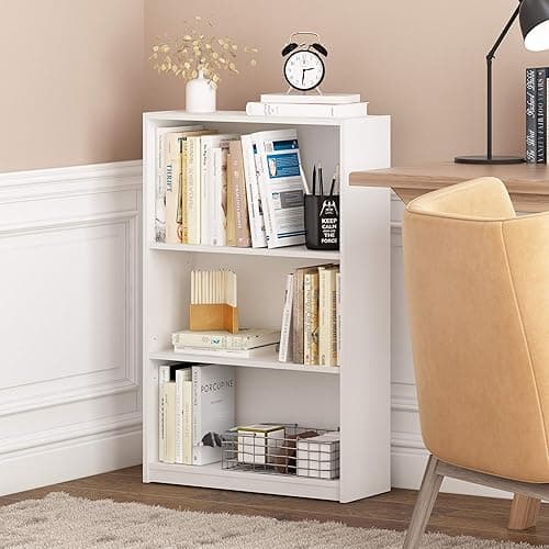 FURINNO JAYA Simple Home 3-Tier Adjustable Shelf Bookcase, White - White - 3-Tier thumbnail 2
