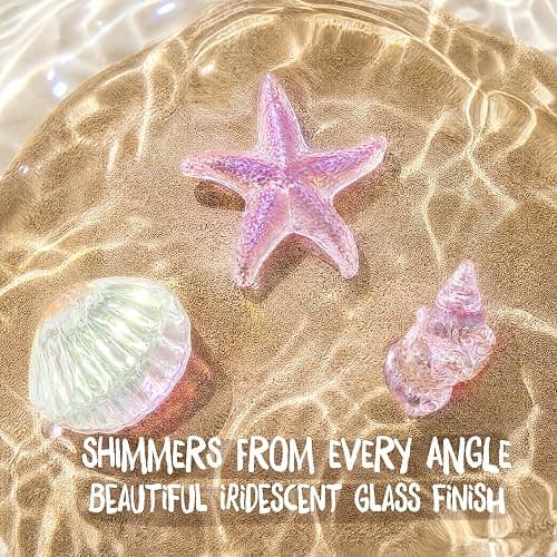 Iridescent Clam Shell with Pearl, Glass Aquarium Decor for Betta Fish Tanks | Glossy ocean-inspired accent for small aquariums and fish bowls, plus mermaid styling for coastal shelves and desk displays thumbnail 5