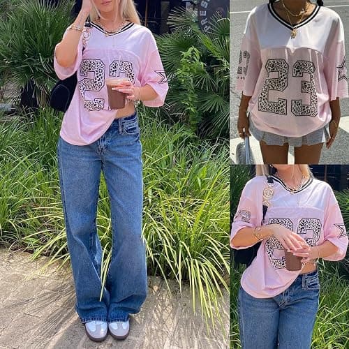 CocMouse Womens Graphic Tees Y2k Oversized Number Graphic V Neck Summer Top Short Sleeve Jersey T-Shirt Streetwear thumbnail 5