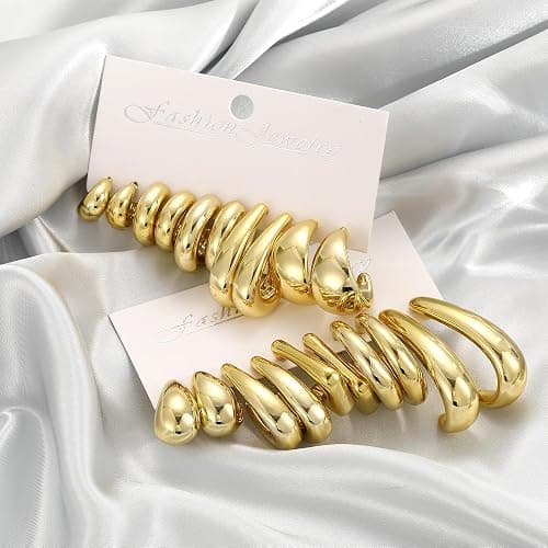 36 Pairs Gold Hoop Earrings Set for Women Multipack, Hypoallergenic Chunky Chain Twisted Hoop Earrings Pack, Fashion Dangle Earrings Jewelry for Gift thumbnail 5