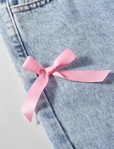Fulihug Jeans for Girls Baggy Wide Leg Cute Bow High Elastic Waisted Denim Pants Y2K Boyfriend Skater Streetwear 7-14Y thumbnail 8