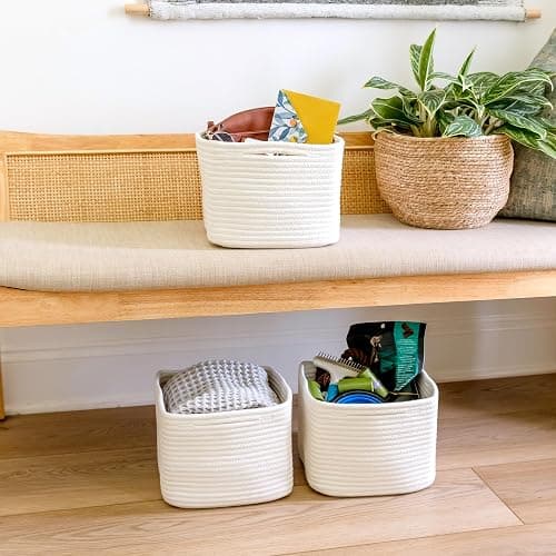 NaturalCozy Storage Cubes 9”x9”x7”Cotton Rope Woven Baskets for Organizing 3-Pack | 9 Inch Cube Storage Bin | Small Basket for Shelf Nursery, Pantry, Decorative Plant, Bathroom Closet, Toy Gift thumbnail 9