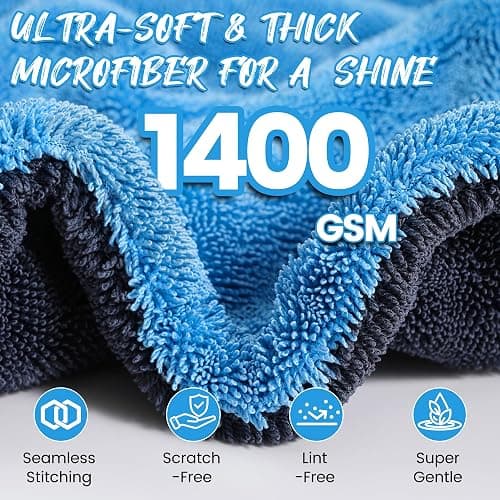 PUGPIU Car Drying Towel - 1400GSM Extra Large Super Absorbent Microfiber Towels for Cars 24"x36" - Large Edgeless with Twisted Loop, Lint-Free & Streak-Free for Auto Detailing, SUV, Truck (Blue) thumbnail 4