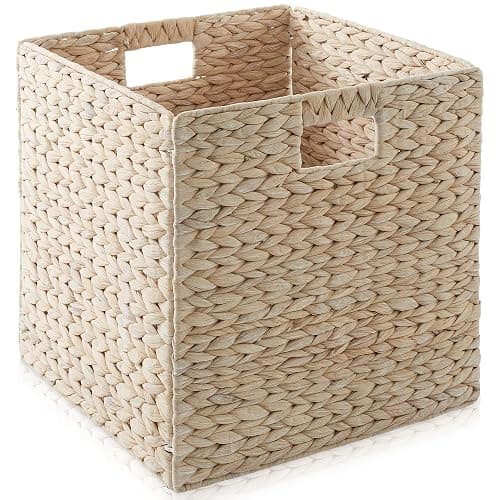Casafield 13" x 13" Hyacinth Storage Baskets, Whitewash - Set of 6 Storage Organizers, Woven Wicker Cubes for Bathroom, Bedroom, Laundry, Shelves thumbnail 9