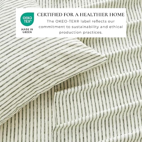 Great Bay Home 4-Piece Queen Size Stripe Microfiber Sheet Set - Ultra-Soft, Brushed Bedding Sheets & Pillowcases - Wrinkle Free, Comfortable, All-Season Bed Sheets (Seafoam) thumbnail 5