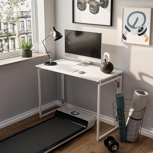 alawooder Folding Desk - 39.4” Wood Top Foldable Desk for Small Spaces | No Assembly Required Compact Desk for Home Office, Writing, and Study thumbnail 5