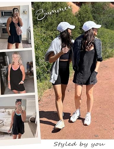 Yidarer Womens Summer Athletic Mini Dress Sleeveless Spaghetti Strap Built-in Shorts Scoop Neck Sundress with Pockets thumbnail 2