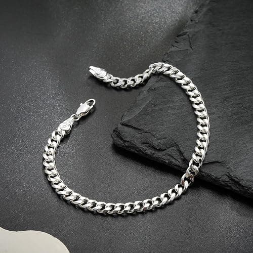 HIMSTORY Silver Cuban Link Bracelet for Men, 925 Sterling Silver 5MM Cuban Chain Bracelet Diamond Cut Silver Bracelets Gifts for Boyfriends Father Husband thumbnail 6