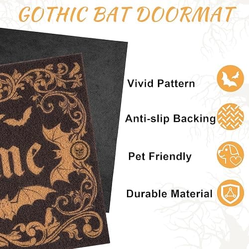 Fttoyoly Gothic Bat Door Mat for Front Door, Doormat Outside Entrance with Unwelcome Design, Gothic Decor for Porch and Entryway, Indoor Outdoor Use, 17'' x 29.5''- Black thumbnail 4