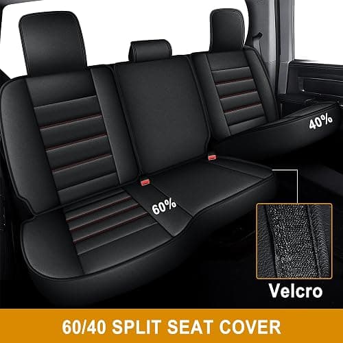 Seat Covers Fit for Dodge RAM 1500 2012-2025 2026: Compatible with RAM 1500 2500 3500 Crew Double Quad Cab Truck Pickup Full Set Car Seat Cover Faux Leather Seat Covers(Curved Bench, Redline) thumbnail 3