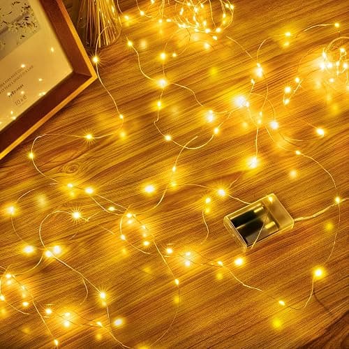 Hopexy 5M 50 LEDs Fairy Lights Battery Operated, Micro Copper Wire Bright Lighting String Light Battery Power for Gift Wrapping, Bottle, Wedding, Party for Indoor and Outdoor Decorations (Warm White) - Image 1