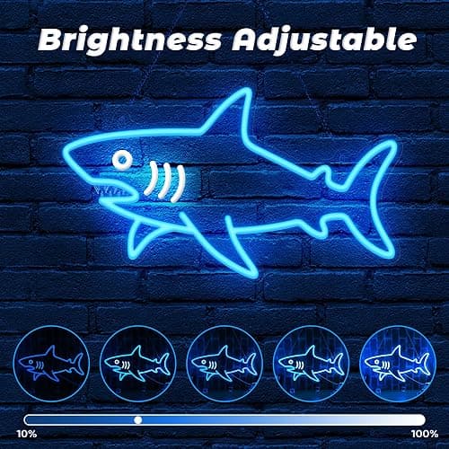 CoolGift Mart Shark Neon Sign, Dimmable LED Shark Light Animal Wall Decor, Christmas Gift White Elephant Gifts for Boys Men, Bedroom Living Room Man Cave Home Decoration With USB Powered thumbnail 3