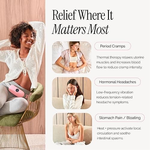 Menstrual Heating Pad for Period Cramps – Portable Heating Pad for Period Cramps Relief with Heat & Massage, Wearable Cordless Warmer for Pain Relief, Rechargeable & Wireless for Women thumbnail 2