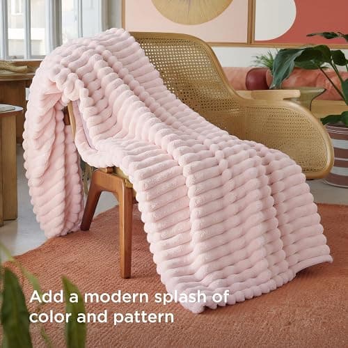 Bedsure Fleece Throw Blanket for Sofa - Fluffy, Crystal Pink, 130x170 cm | Striped Soft Cute and Cosy, Lightweight Warmth, Perfect for Room Decor, Travel, Camping, Gifts for Women and Girls thumbnail 4