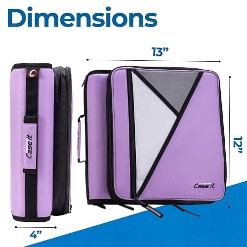 Case-it Universal Zipper Binder | 2-Inch O-Rings, 13-Inch Laptop/Tablet Padded Pocket, 400 Sheet Capacity, Multiple Storage Pockets & Shoulder Strap | School & Office Organizer | LT-007 Lavender thumbnail 3