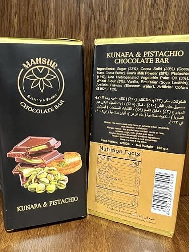 Viral DUBAI Chocolate | Large Size 6.7 oz (190g), Milk Chocolate Bar, Pistachio Knafeh Flavor by MANSUR Est. 1891 | Ideal for Christmas, Birthdays, Easter, Anniversaries, Thanksgiving & Special Treats thumbnail 3