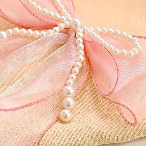 SIELUNO Bow Curtain Tiebacks 2 Pcs,Butterfly Curtain Ties with Pearls,Bowknot Curtain Ties for Home Decorative-pink-86cm(33.86in) thumbnail 2