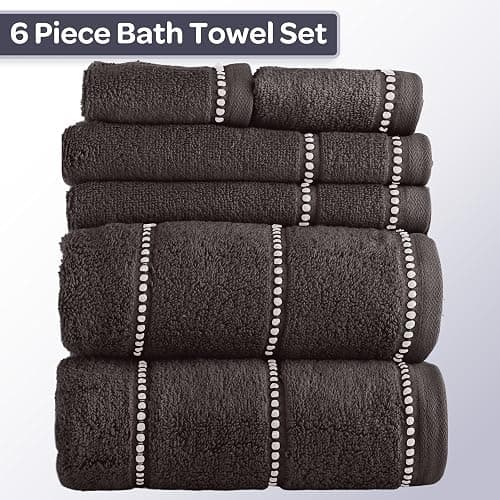 Lavish Home 6 Piece Bathroom Towels Set - 525GSM 100% Cotton Bathroom Essentials - 2 Bath Sheets, 2 Hand Towels, and 2 Wash Cloths for Bath, Shower, Gym, Spa, and Dorm Room (Charcoal) thumbnail 8